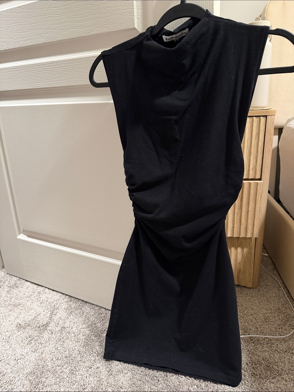 Reformation Black Sleeveless Ruched Mini Dress